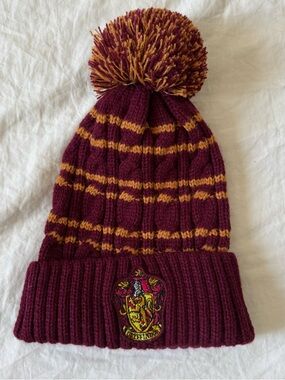 Gryffindor-Style Maroon and Gold Pom Beanie